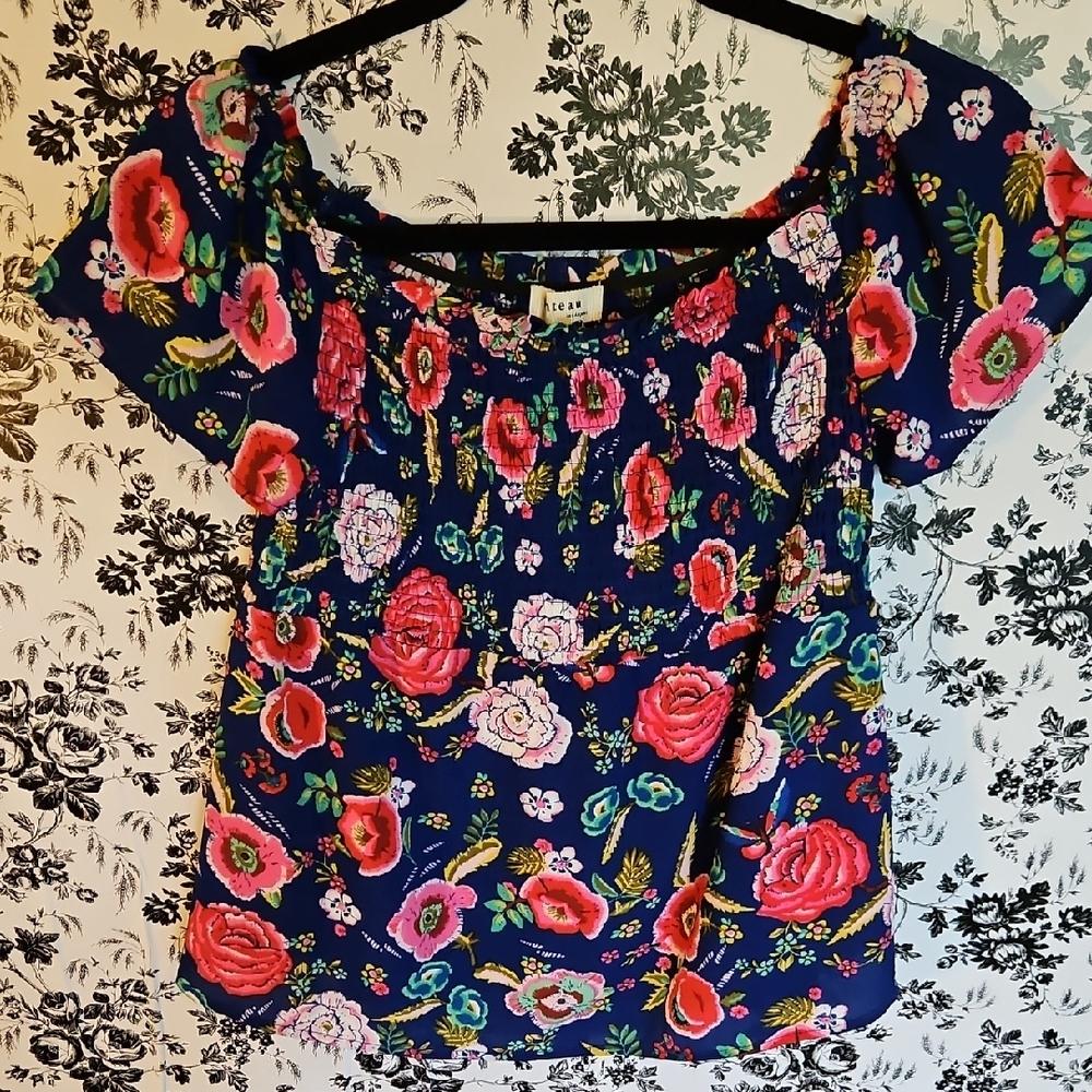 Monteau Blue Floral Blouse